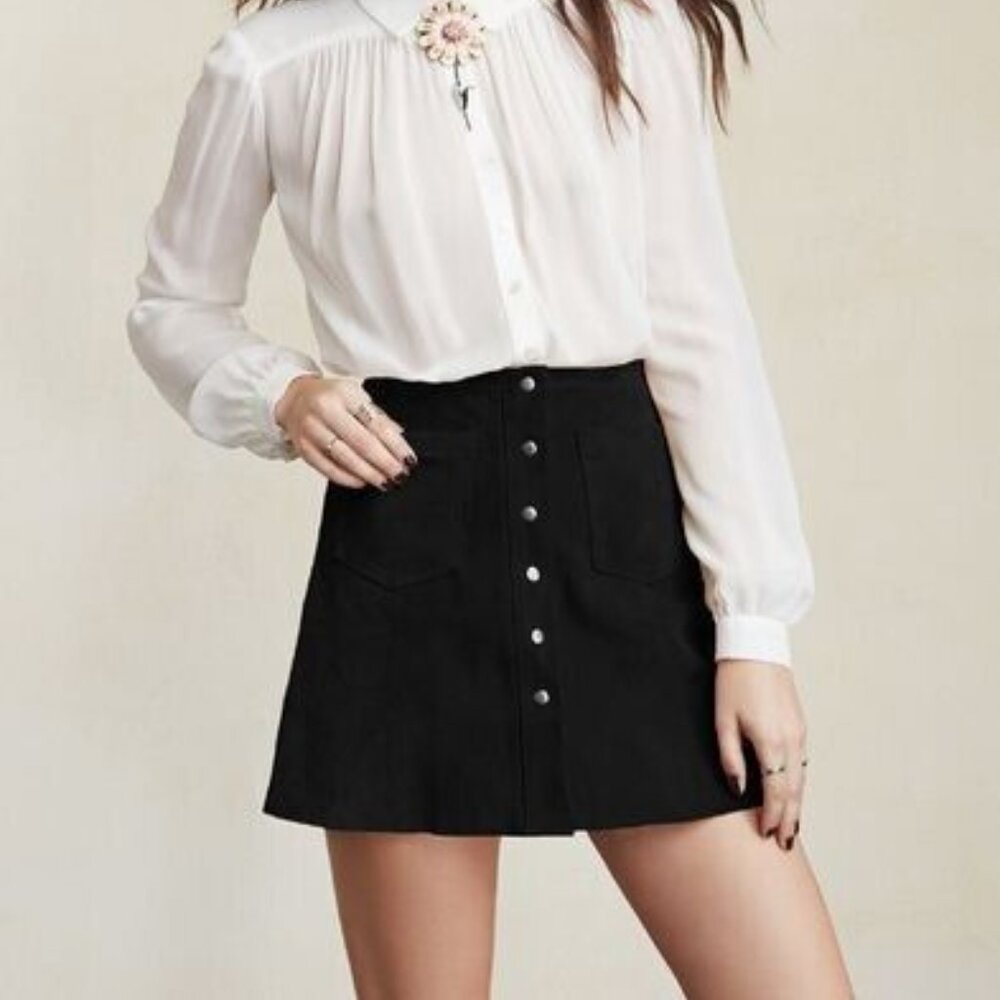 REFORMATION Tucson Skirt Black Suede Size 2 XS